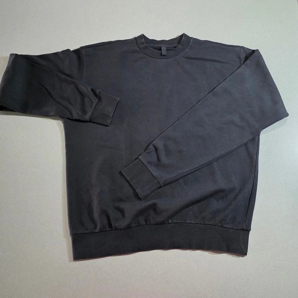 Skims Mens Cotton French Terry Crewneck Sweatshirt Black Size Medium M E-0129
